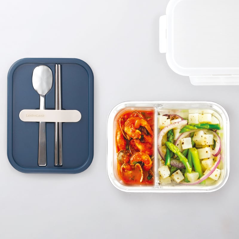Hộp cơm thủy tinh kèm muỗng đũa LocknLock 930ml màu (xanh navy, màu hồng) - LLG991CL, , large image number 2